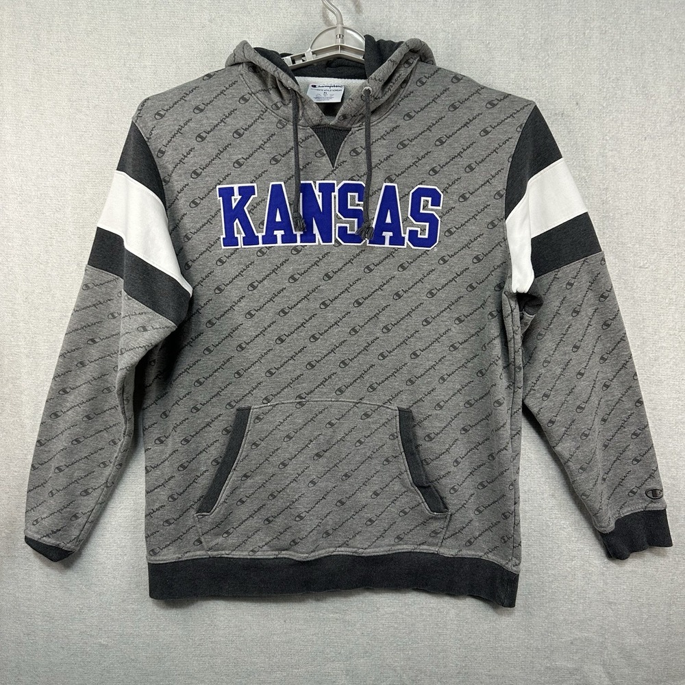 Champion Kansas Jayhawks Hoodie Men's XL All over Print Logo Pullover